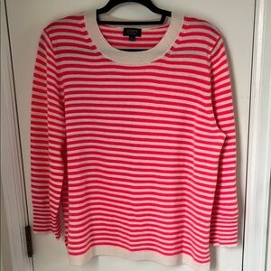 J.Crew 100% Cashmere Women’s Neon Red/Orange and White Striped Sweater Size XL